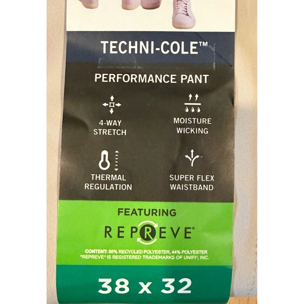 NWT Kenneth Cole Reaction Techni-Cole Performance Pant Tan Modern Fit 38x32 Golf